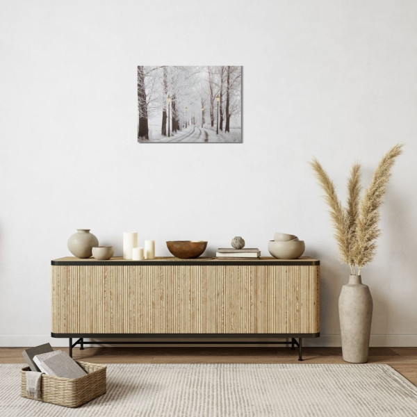 Картина, що світиться - зимовий ліс з вуличними ліхтарями та засніженою стежкою, 5 LЕD ламп, 30x40 см (940157)