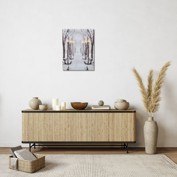 Картина, що світиться - зимовий парк із лавочками та вуличними ліхтарями, 6 LЕD ламп, 40x30 см (940171)