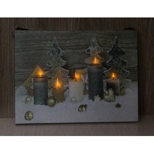 Картина, що світиться - свічки з ялинками, 5 LED-лампочок, 15x20x1,8 см (940270)