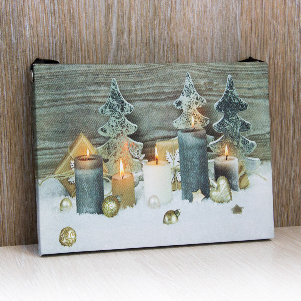 Картина, що світиться - свічки з ялинками, 5 LED-лампочок, 15x20x1,8 см (940270)