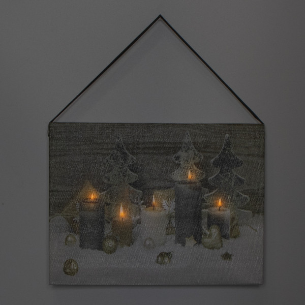 Картина, що світиться - свічки з ялинками, 5 LED-лампочок, 15x20x1,8 см (940270)