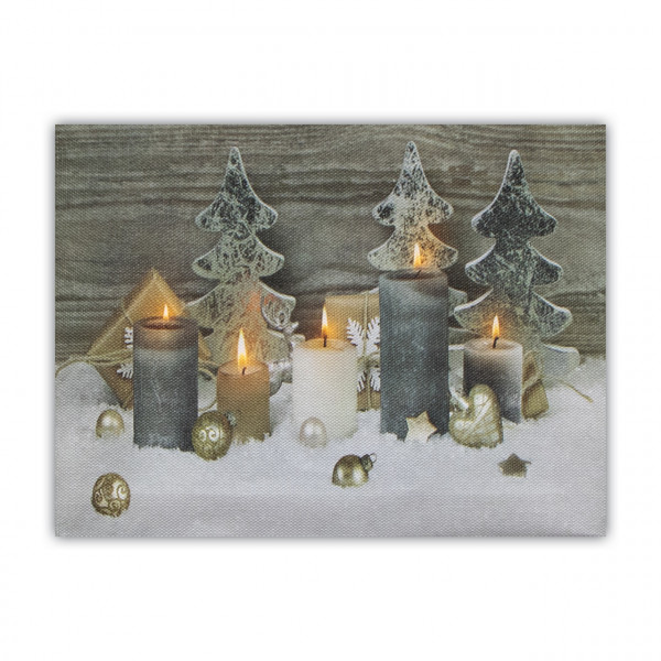 Картина, що світиться - свічки з ялинками, 5 LED-лампочок, 15x20x1,8 см (940270)