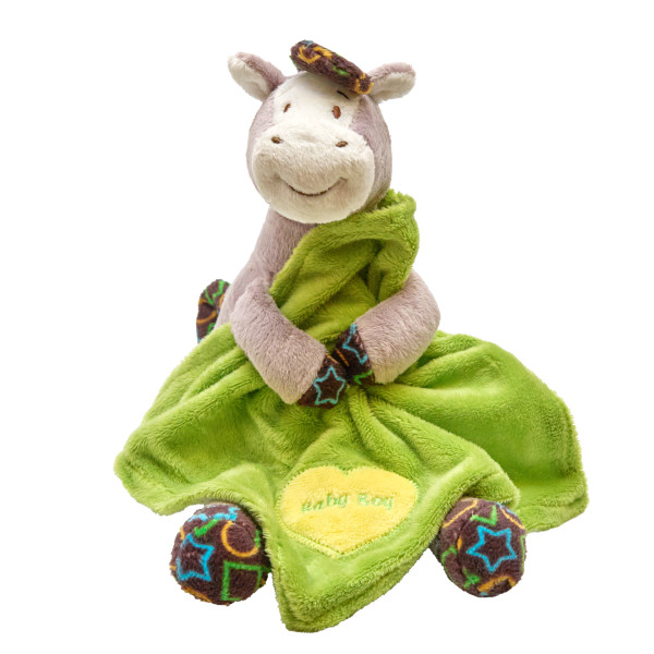 М'яка іграшка - коник із зеленою ковдрою, 20 см, сірий, поліестер (D1228319-2)