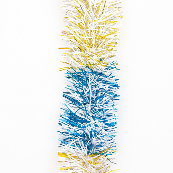 Новорічна прикраса - мішура, 200x5 см, ПВХ, золотисто-біло-синя (ГРП-50/2-2)