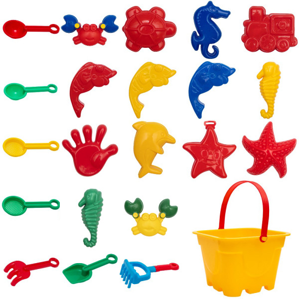 Великий пісочний набір - Jiahe Plastic, 22 шт, сітка, жовтий, різнокольоровий, пластик (JH002)