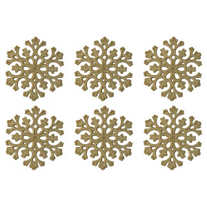 Набір ялинкових іграшок - Сніжинка, 6 шт, 11 см, золотистий, пластик, мікс (030392)