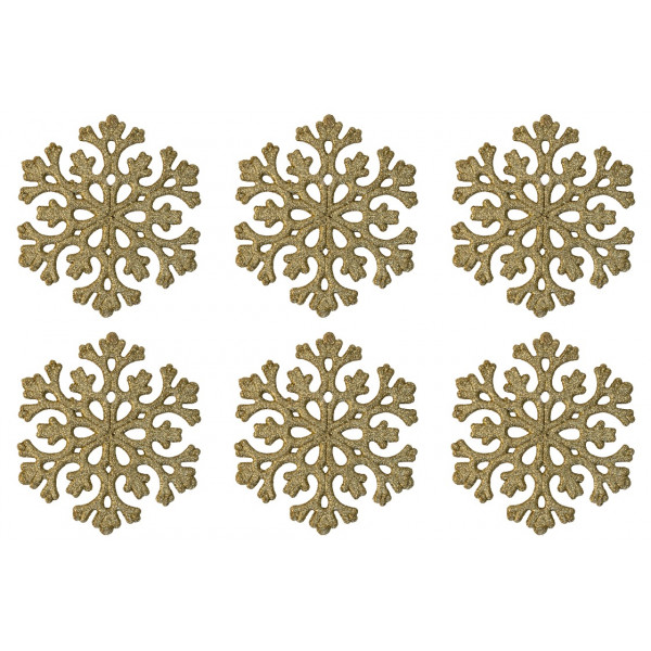 Набір ялинкових іграшок - Сніжинка, 6 шт, 11 см, золотистий, пластик, мікс (030392)