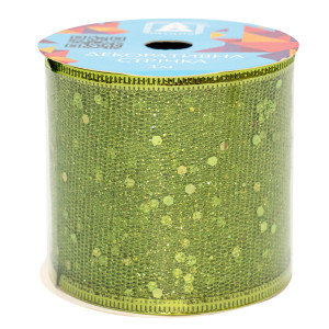 Декоративна прикраса - стрічка в рулоні, 3 м, 6,3 см, салатовий, органза (082444)