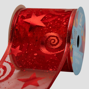 Декоративна прикраса - стрічка в рулоні, 3 м, 6,3 см, червоний, органза (082468)