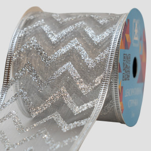 Декоративна прикраса - стрічка в рулоні, 3 м, 6,3 см, сріблястий, органза (082475)