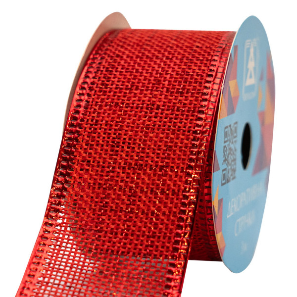 Декоративна прикраса - стрічка в рулоні, 3 м, 4 см, червоний, поліестер (082659)