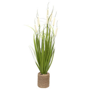 Штучна рослина Рогіз з травою у горшку, 78 см, білий, пластик (130368)