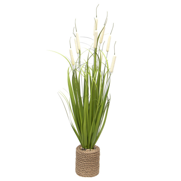 Штучна рослина Рогіз з травою у горшку, 78 см, білий, пластик (130368)