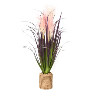 Штучна рослина жовто-рожевий Очерет з фіолетово-зеленою травою у горщику, 74 см, пластик (130481)