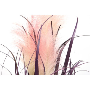 Штучна рослина жовто-рожевий Очерет з фіолетово-зеленою травою у горщику, 74 см, пластик (130481)