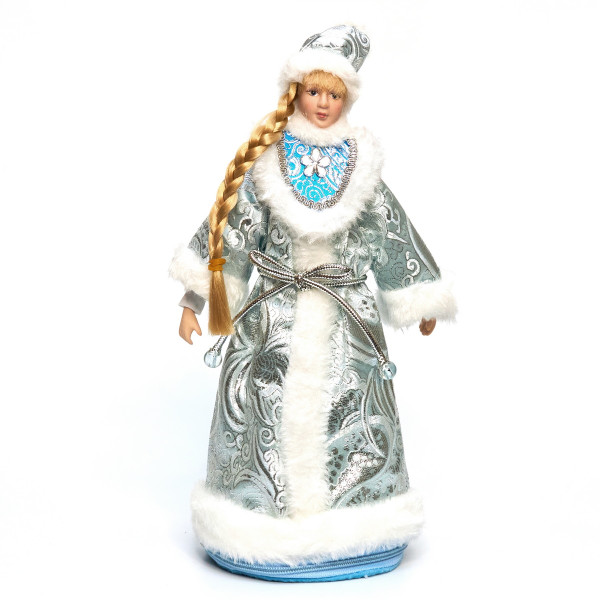 Новорічна сувенірна фігурка Снігуронька, 28 см, бірюзова, пластик, поліестер (180486-1)