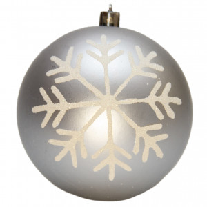 Ялинкова іграшка - куля, D10 см, срібляста зі сніжинкою, матова, пластик (250652-2)