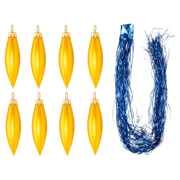 Набір ялинкових іграшок с дощиком 1 м- бурульки, 8 шт, 8 см, жовтий, скло (390120-12)