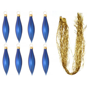 Набір ялинкових іграшок с дощиком 1 м- бурульки, 8 шт, 8 см, синій, скло (390120-13)