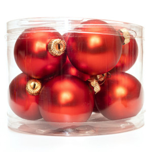 Набір ялинкових іграшок - кулі, 11 шт, D6 см, червоний, матовий, скло (390120-14)