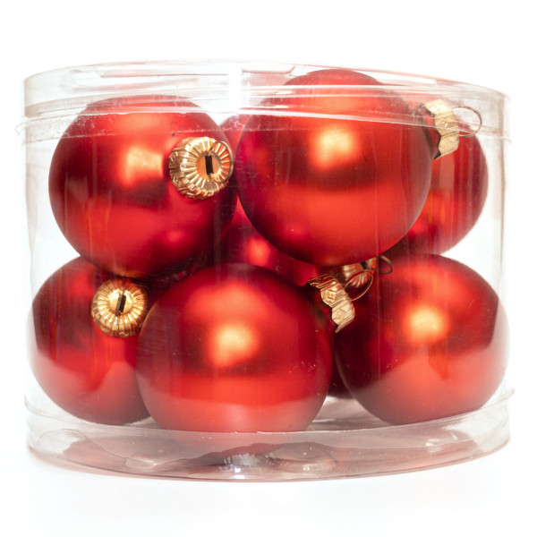 Набір ялинкових іграшок - кулі, 11 шт, D6 см, червоний, матовий, скло (390120-14)