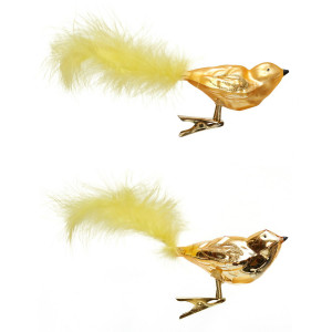 Набір ялинкових іграшок - пташки, 2 шт, 18 см, золотистий, мікс, скло (390205-2)