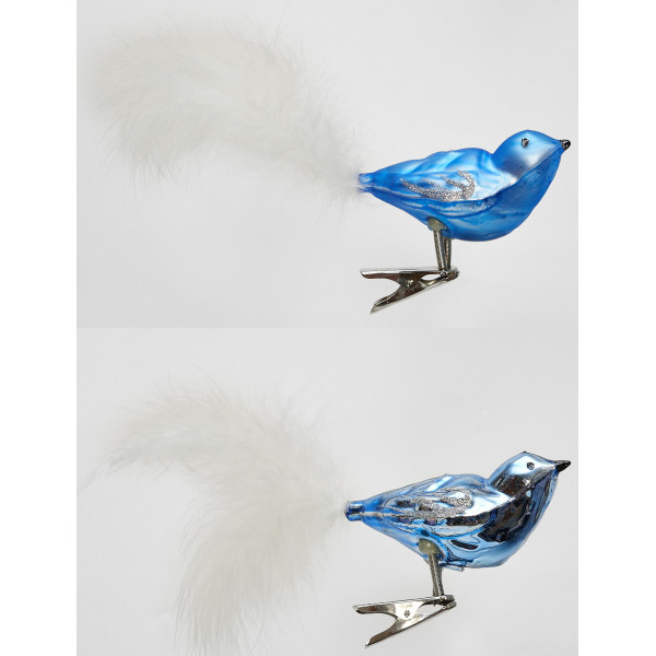 Набір ялинкових іграшок - пташки, 2 шт, 18 см, синій, мікс, скло (390205-4)