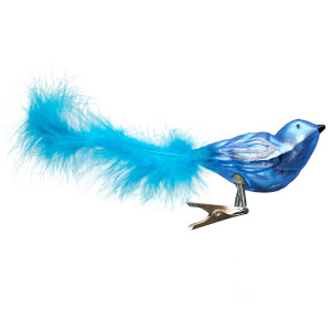 Набір ялинкових іграшок - пташки, 2 шт, 18 см, синє пір'я, мікс, скло (390205-5)