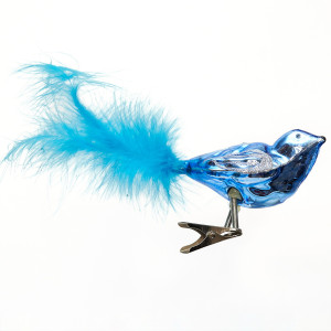 Набір ялинкових іграшок - пташки, 2 шт, 18 см, синє пір'я, мікс, скло (390205-5)