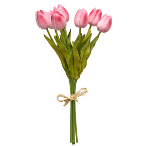 Штучний букет квітів, 7 тюльпанів, рожевий, тканина, поліуретан, 30 см (631178)