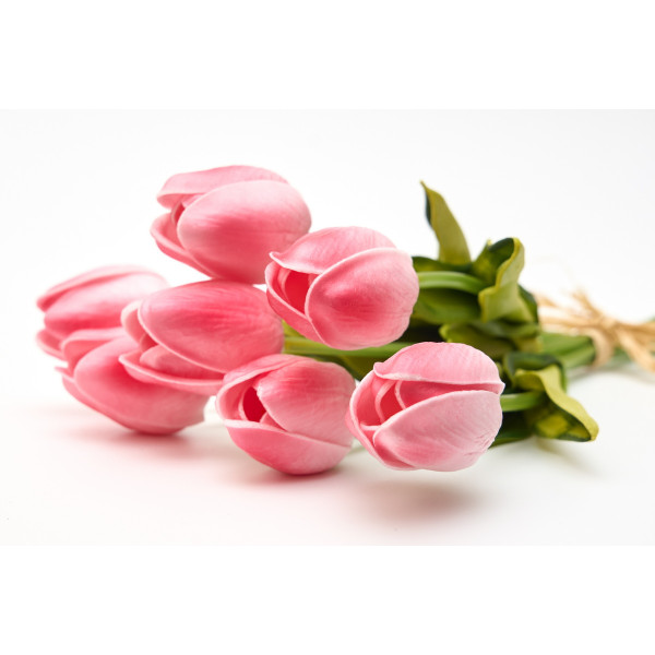 Штучний букет квітів, 7 тюльпанів, рожевий, тканина, поліуретан, 30 см (631178)