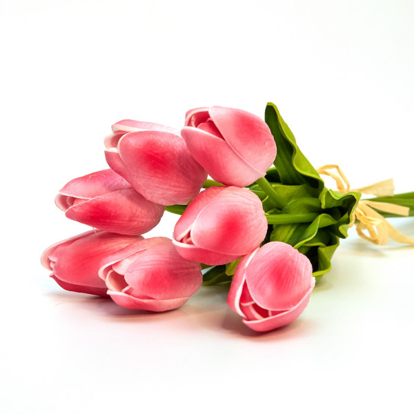 Штучний букет квітів, 7 тюльпанів, світло-рожевий, тканина, поліуретан, 30 см (631215)