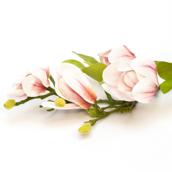 Штучна гілочка, Магнолія - 4 квітки, 68 см, біло-рожевий, полімерний матеріал (632410)