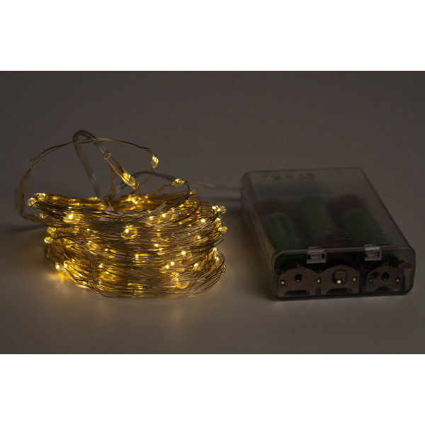 Світлодіодна гірлянда-нитка, 10 м, 100 л, теплий білий, батарейки, IP20, Роса (720476)