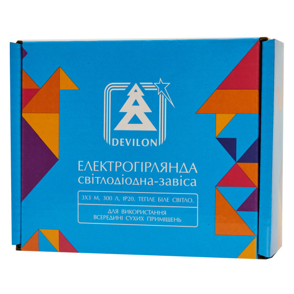 Світлодіодна гірлянда-завіса, 3*3 м, 300 л, 8 режимів, теплий білий, USB, IP20, Роса (720964)