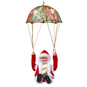 Новорічна музична декорація фігурка Санта Клаус на парашуті, 17 см, червоний, (810443)