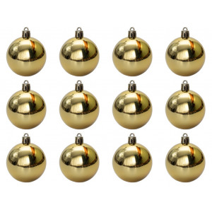 Набір ялинкових іграшок - кулі, 12 шт, D6 см, золотистий, глянець, пластик (890742)