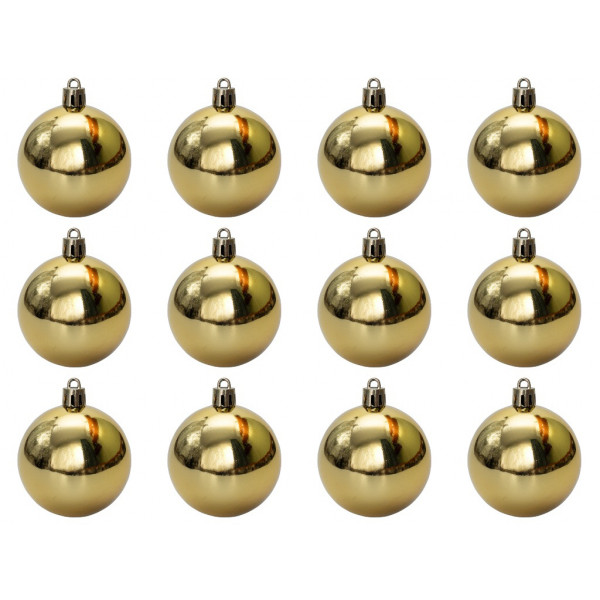 Набір ялинкових іграшок - кулі, 12 шт, D6 см, золотистий, глянець, пластик (890742)
