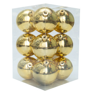 Набір ялинкових іграшок - кулі, 12 шт, D6 см, золотистий, глянець, пластик (890742)