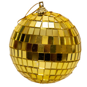 Ялинкова іграшка - куля "ДИСКО", 8 см, дзеркальна, золотистий, пластик (891909)