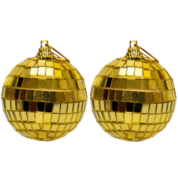 Набір ялинкових іграшок - дзеркальні кулі Диско, 2 шт, D6 см, золотистий, пластик (891916)