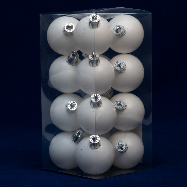 Набір ялинкових іграшок - кулі, 16 шт, D4 см, білий, матовий, пластик (891923)