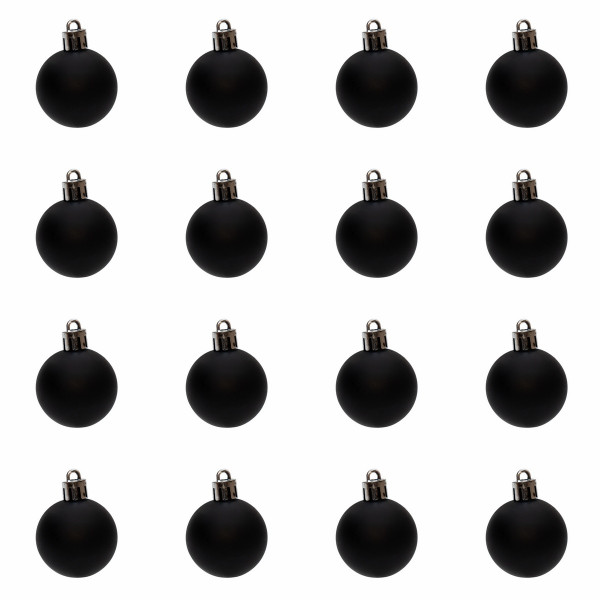 Набір ялинкових іграшок - кулі, 16 шт, D4 см, чорний, матовий, пластик (891930)