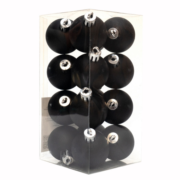 Набір ялинкових іграшок - кулі, 16 шт, D4 см, чорний, матовий, пластик (891930)