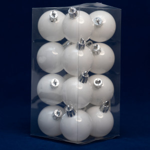 Набір ялинкових іграшок - кулі, 16 шт, D4 см, білий, глянець, пластик (891947)