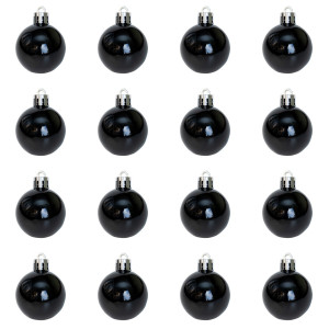 Набір ялинкових іграшок - кулі, 16 шт, D4 см, чорний, глянець, пластик (891954)