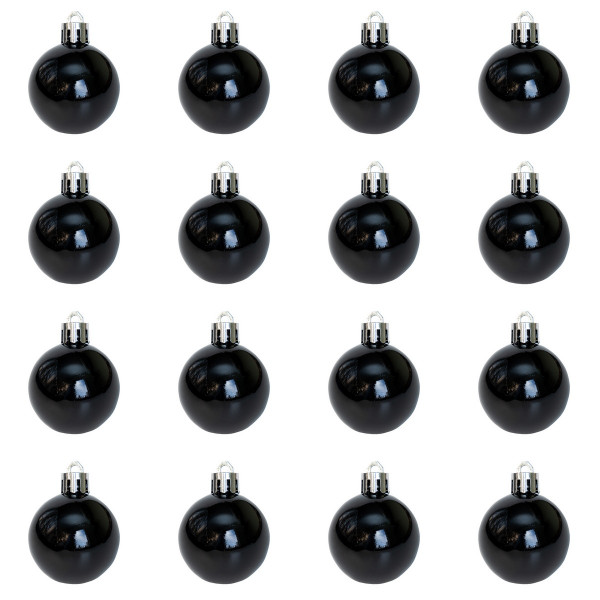 Набір ялинкових іграшок - кулі, 16 шт, D4 см, чорний, глянець, пластик (891954)