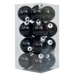 Набір ялинкових іграшок - кулі, 16 шт, D4 см, чорний, глянець, пластик (891954)