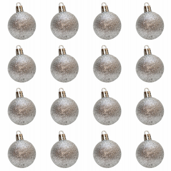Набір ялинкових іграшок - кулі, 16 шт, D4 см, сріблястий, гліттер, пластик (891961)