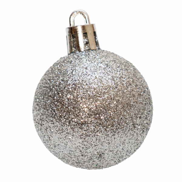 Набір ялинкових іграшок - кулі, 16 шт, D4 см, сріблястий, гліттер, пластик (891961)